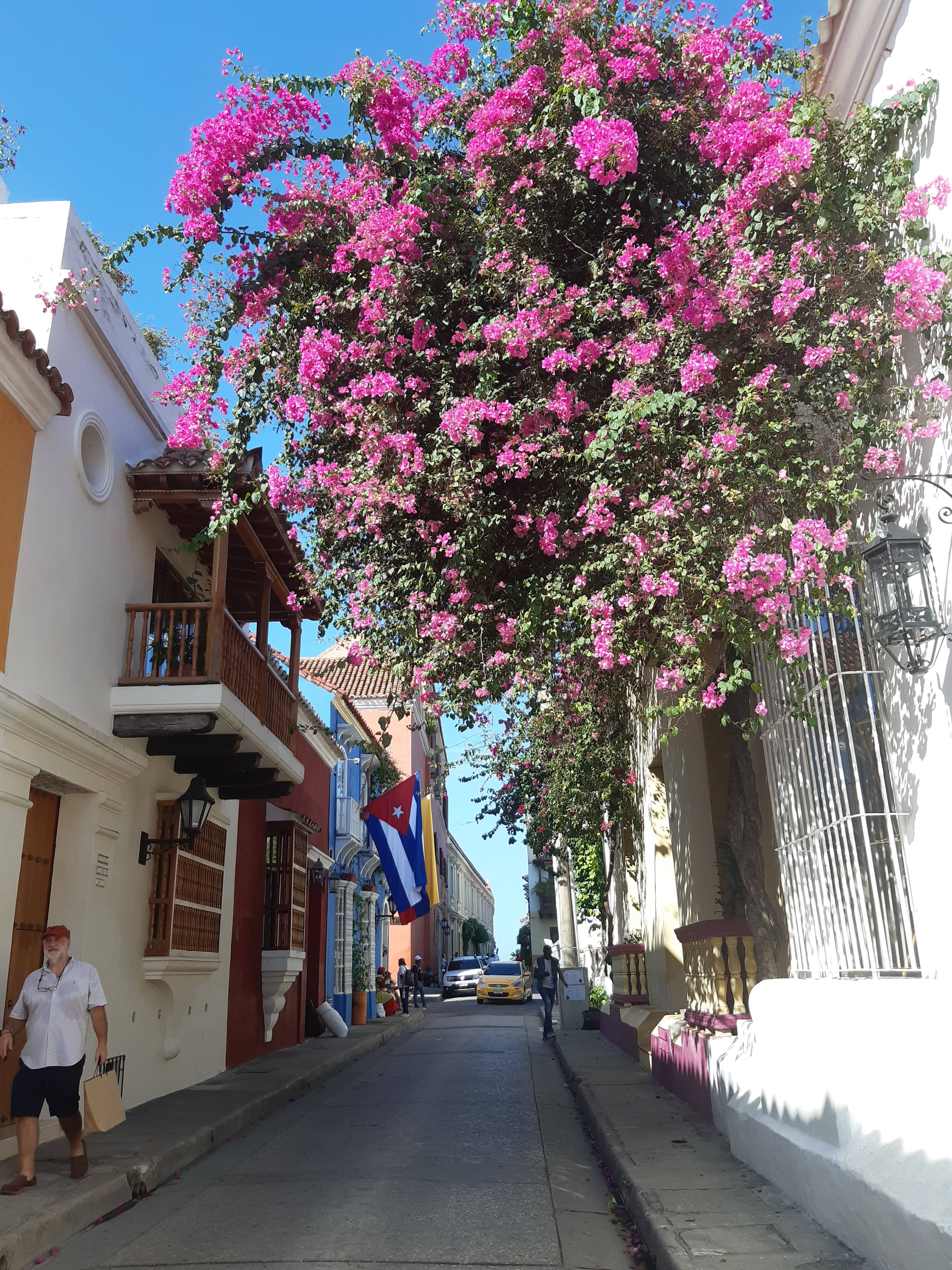 Pasaje colonial lleno de colores y balcones